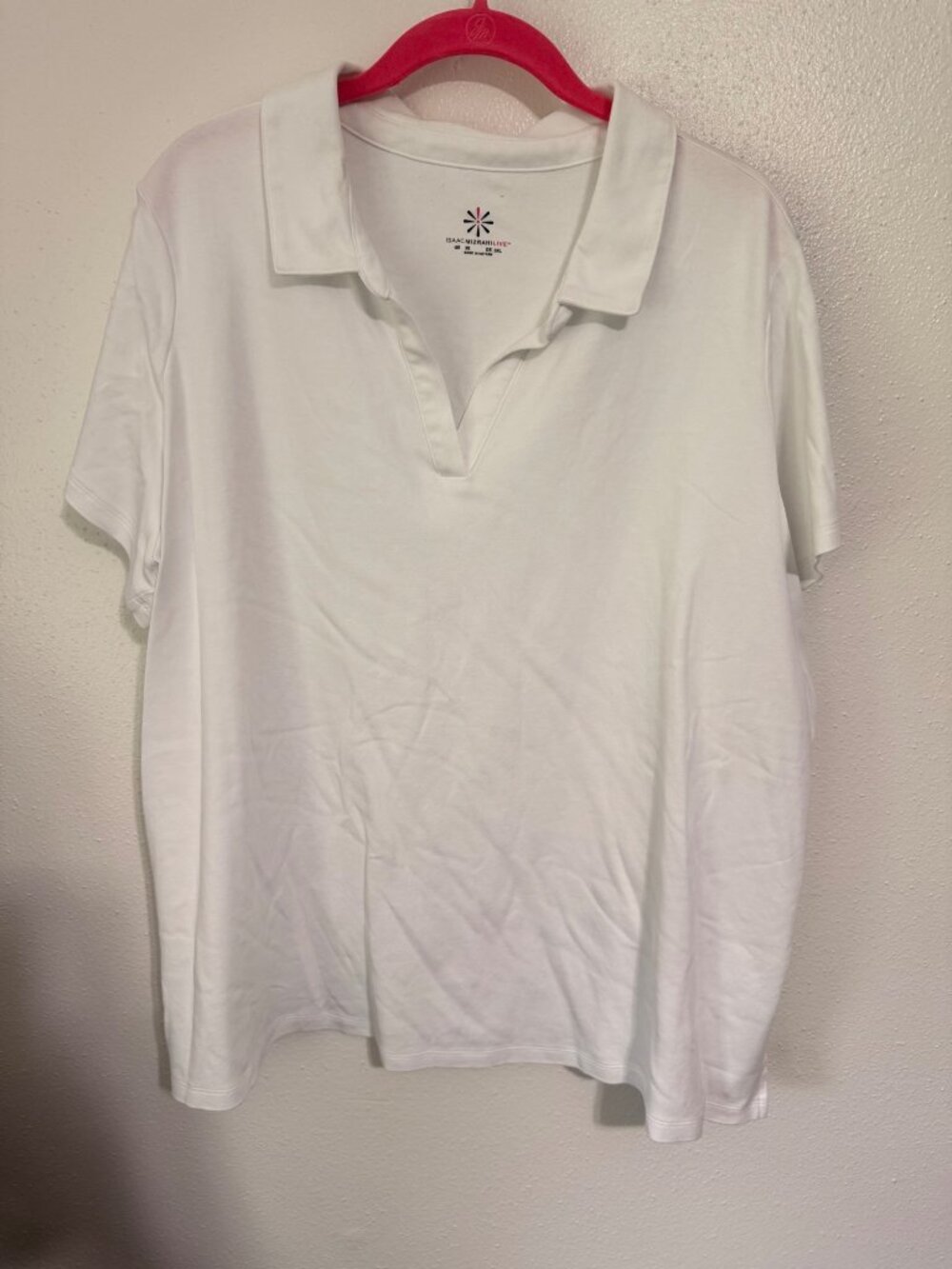 Isaac Mizrahi Live Polo Shirt White Split V Neck Womans 3X